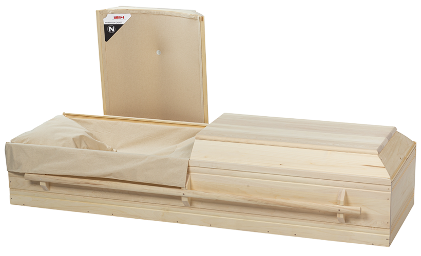 An open Enviro-Casket showing its natural cotton and cellulose interior
